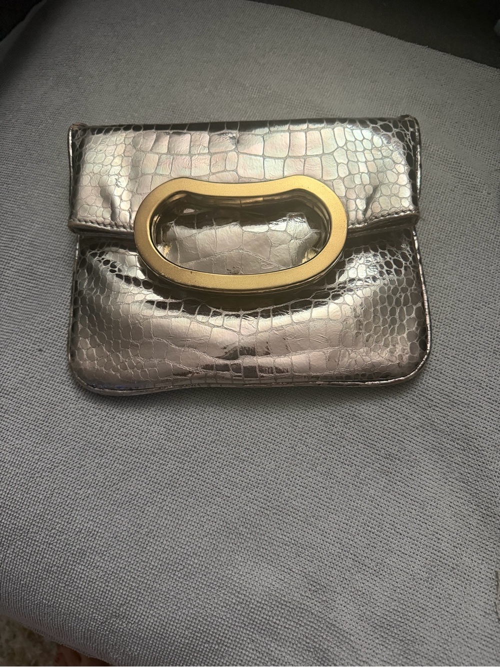 Elie Tahari Metallic Silver Croc Embossed Convertible Clutch Handbag Y2K